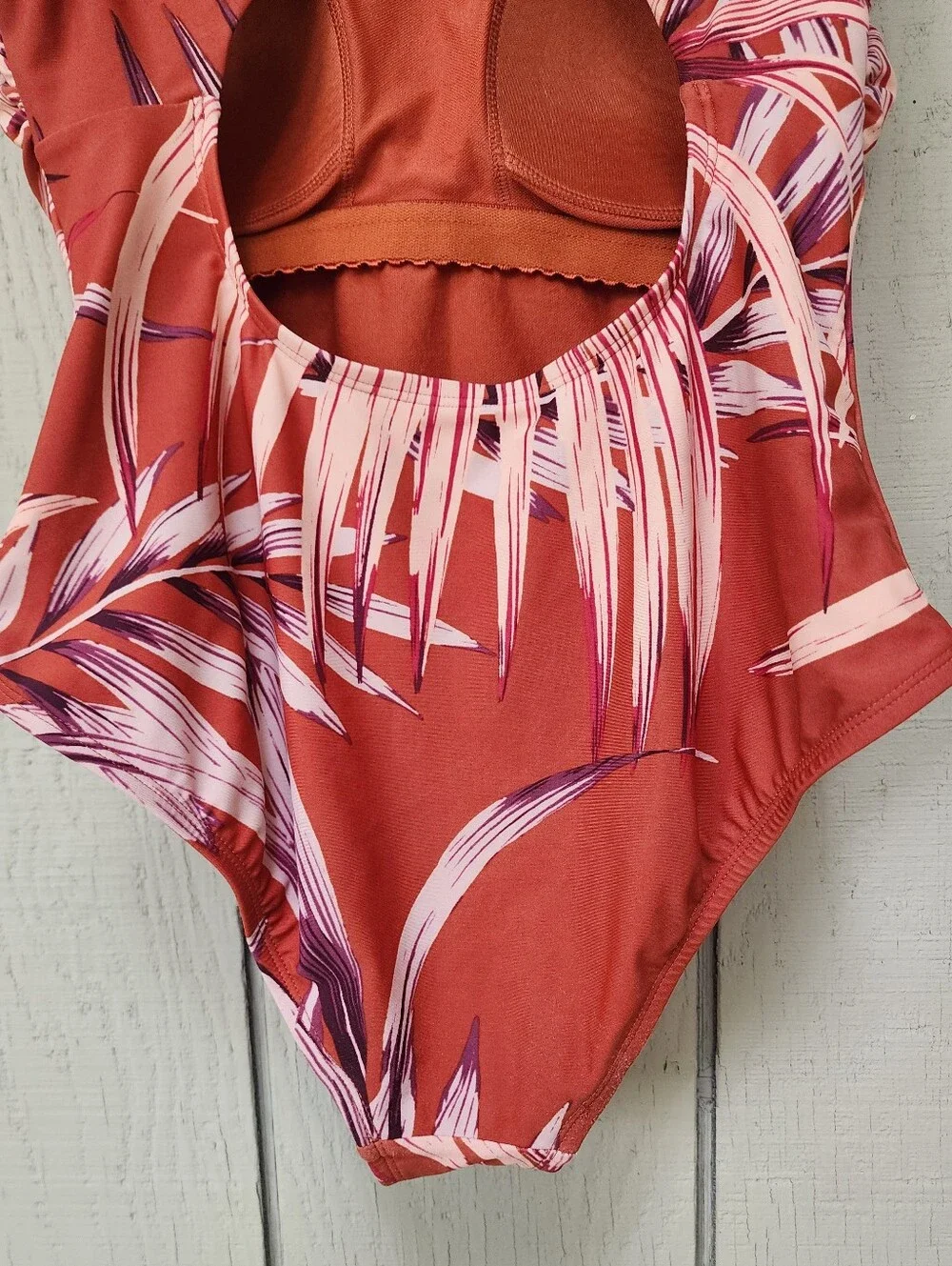 Kona Sol Palm Leaf Open Back One Piece Swimsuit